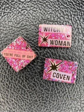 Handmade Witchy Pink Glitter Keychain Pendants